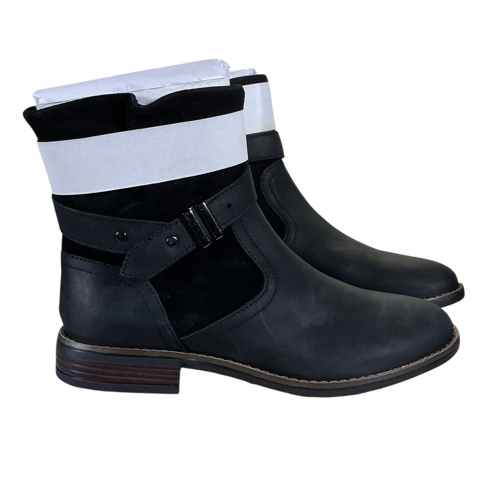 Clarks Camzin Strap‎ Black Leather Suede Ankle Boots Moto Buckle Zip Womens 7M